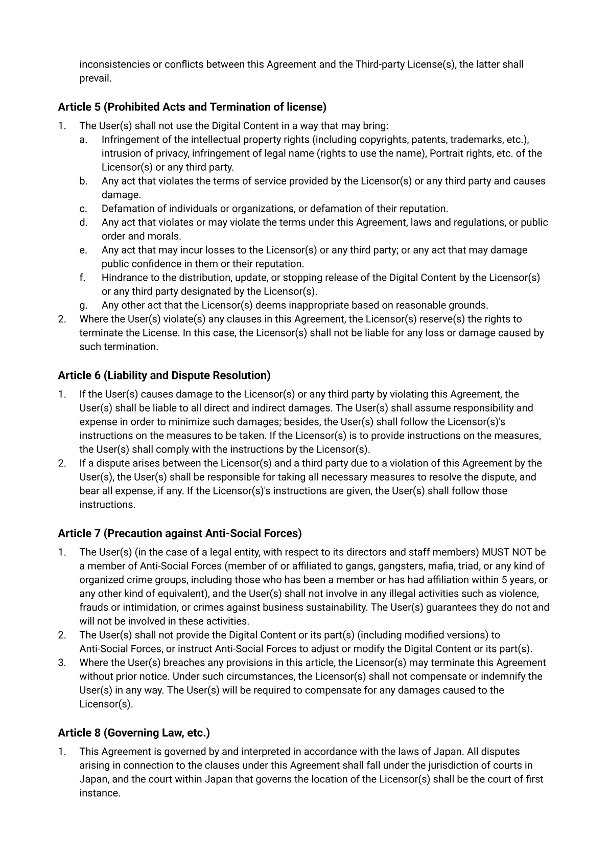 License terms page 6